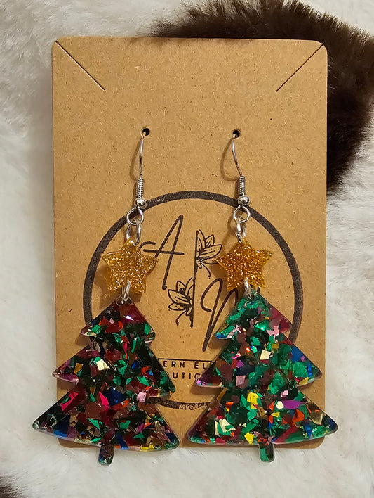 Glitter Christmas Tree Dangle Earrings