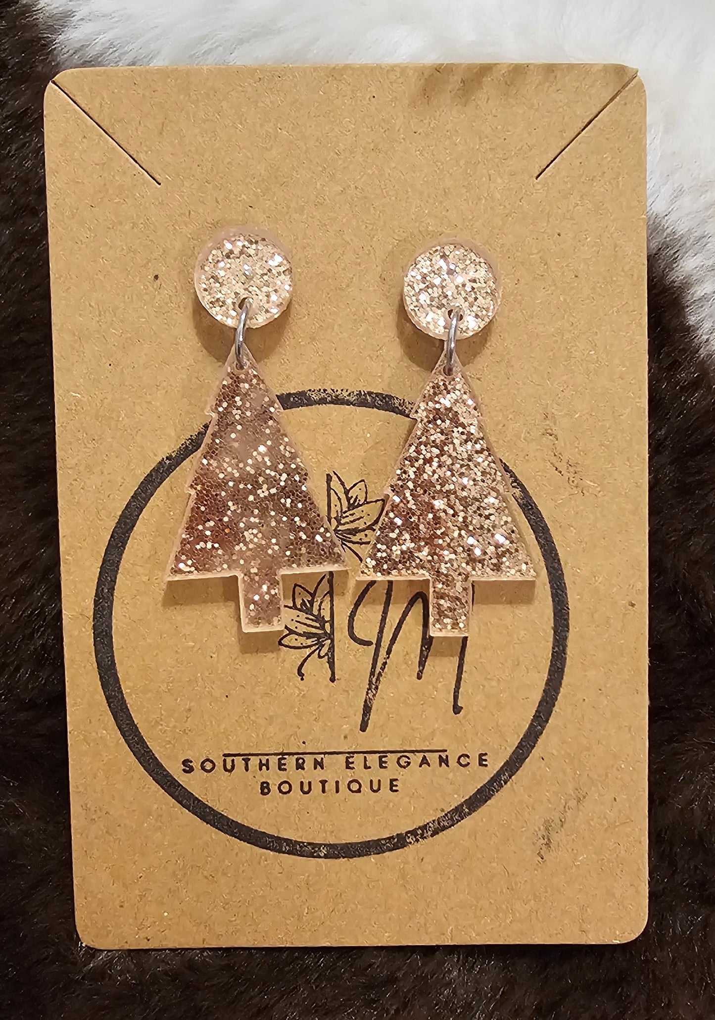 Rose Gold Glitter Christmas Tree Earrings