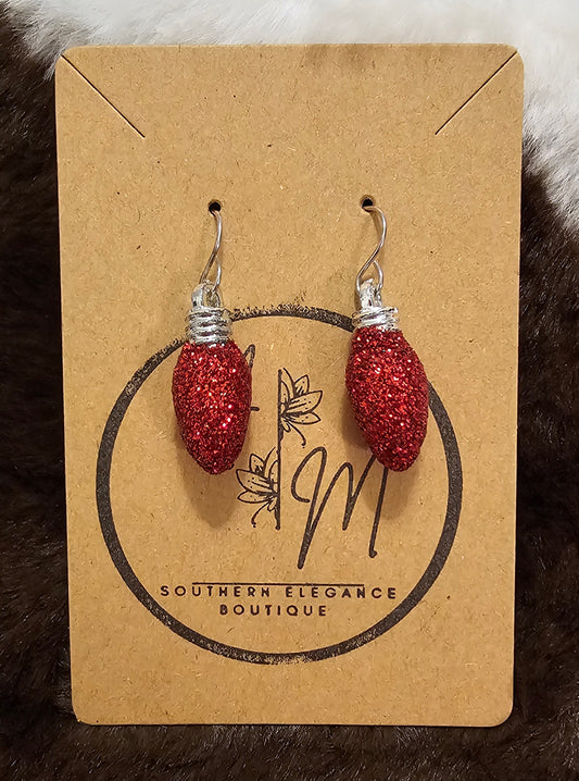 Red Glitter Christmas Lights Earrings