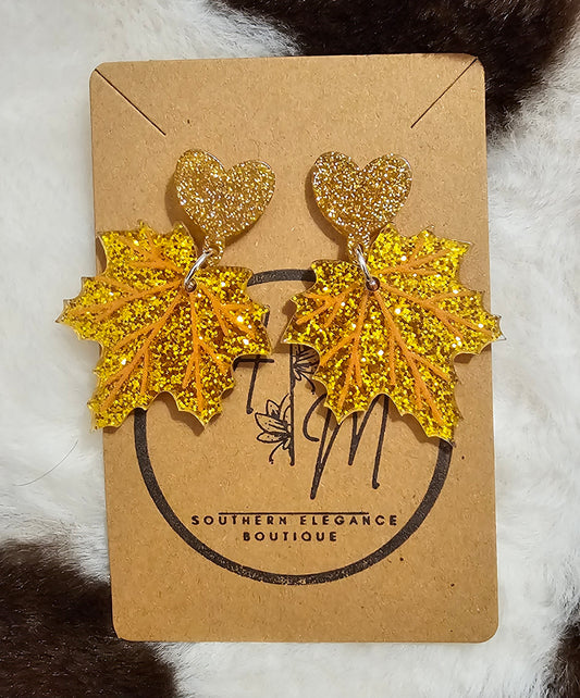 Beautiful Fall Glitter Leaf Earrings