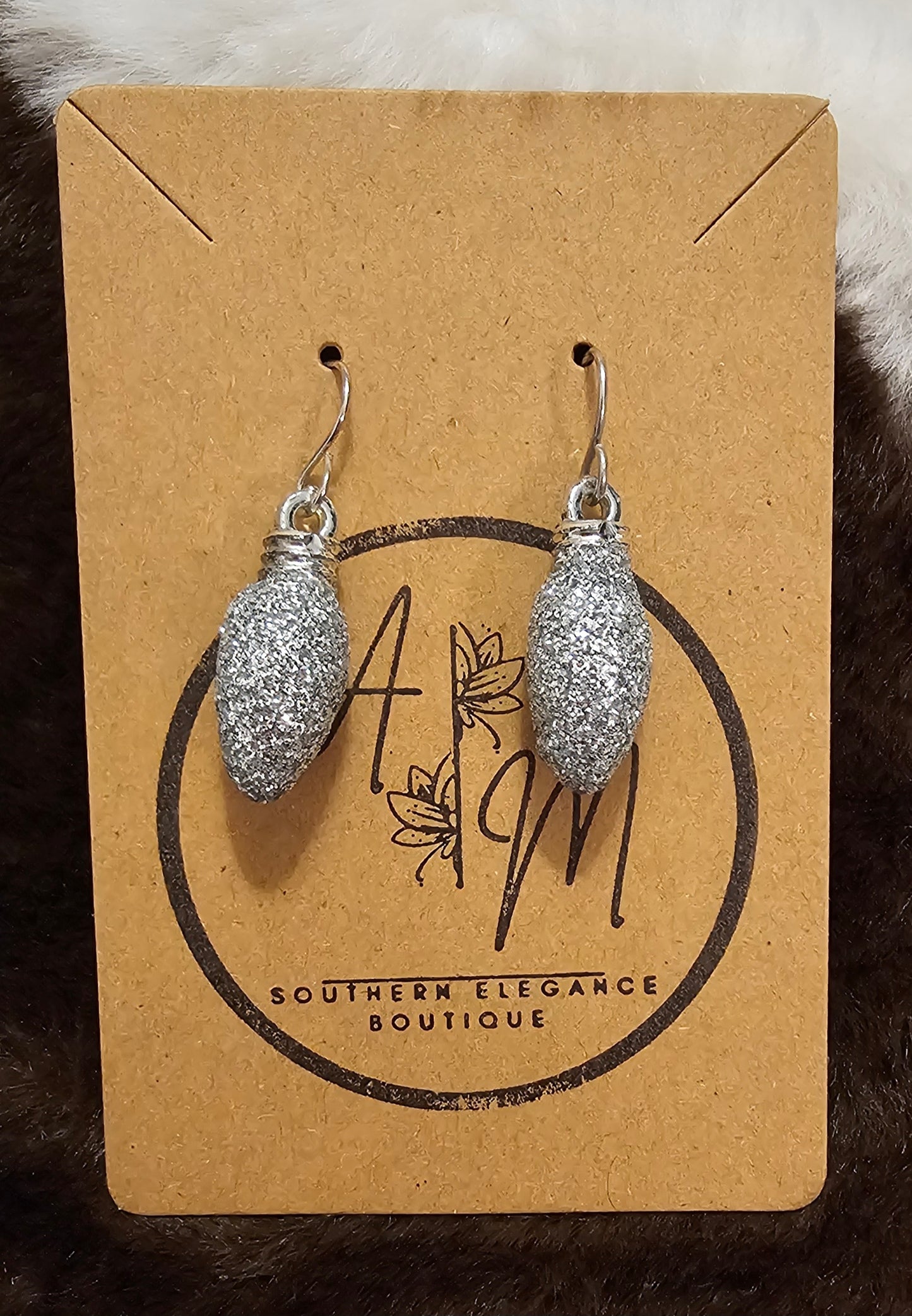 Silver Glitter Christmas Light Earrings