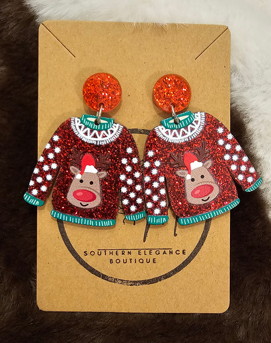 Rudolph Christmas Sweater Earrings